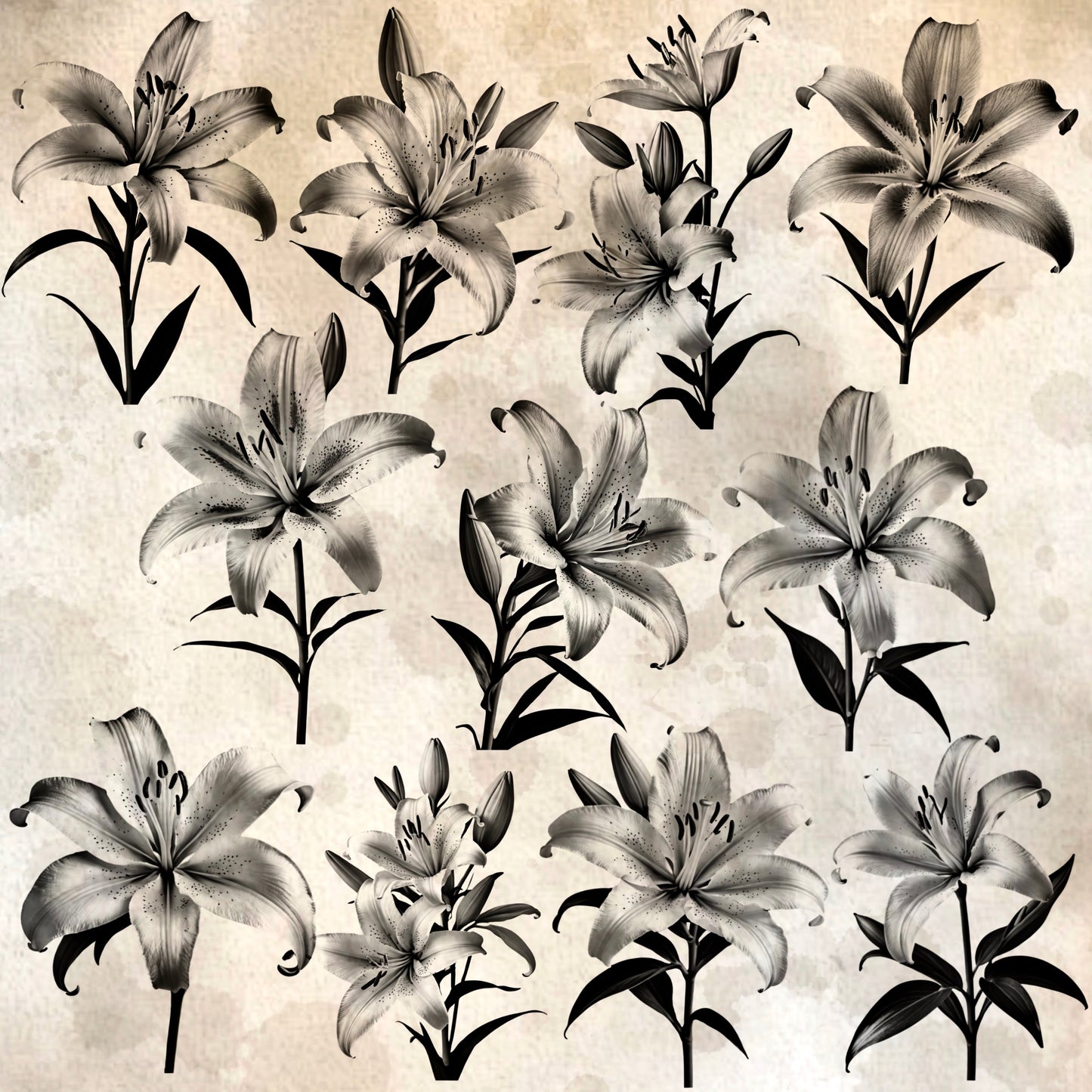 Lily Flowers Realism Set, 50 Procreate Designs